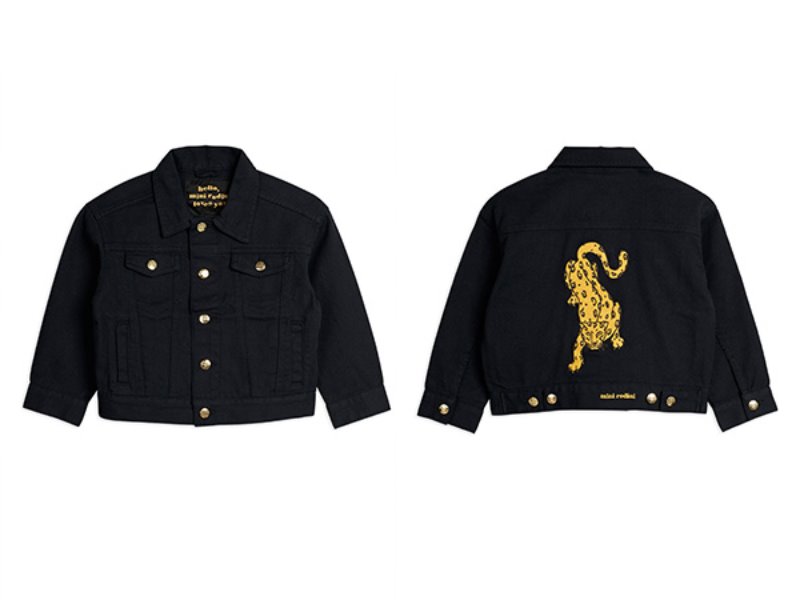 [mini rodini]Denim twill leopard jacket-Black