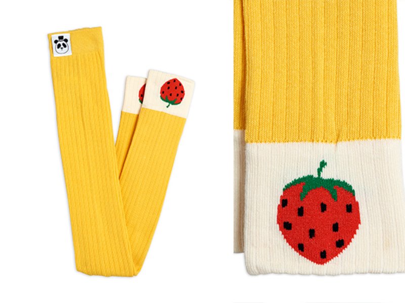 [mini rodini]Ribbed strawberry leggings-Yellow