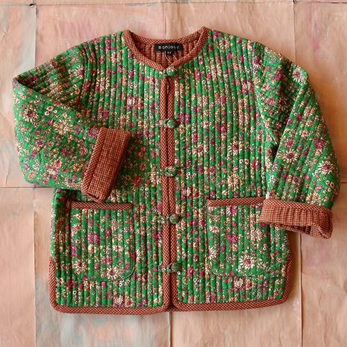 [Bonjour] REVERSIBLE QUILTED JACKET  - Small pink flowers print