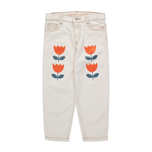[tinycottons] FLOWERS BAGGY JEANS - nude