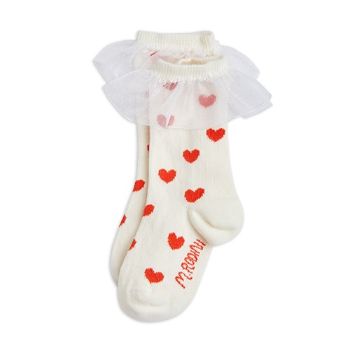 [minirodini] Hearts frill 1-pack socks - White
