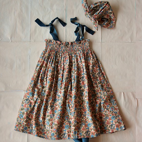 [Bonjour] LONG SKIRT DRESS WITH SCARF 50*50cm - Small blue flowers print