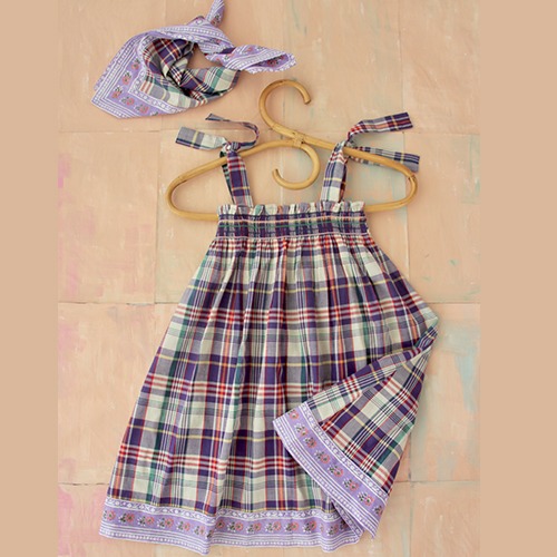 [Bonjour] Skirt dress with scarf 50*50 with border - Purple check