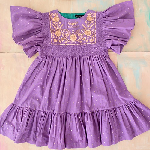 [Bonjour] New Rosalie dress with new sleeves (PURPLE) - Gold Dot Color
