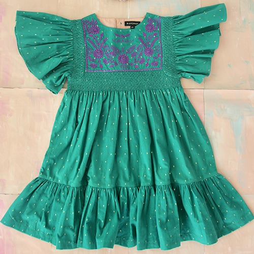 [Bonjour] New Rosalie dress with new sleeves (GREEN) - Gold Dot Color