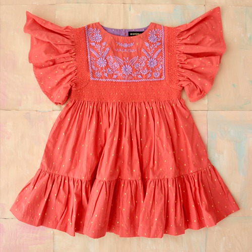 [Bonjour] New Rosalie dress with new sleeves (RED) - Gold Dot Color