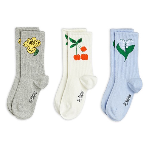 [minirodini] Cherry 3-pack socks - Grey melange