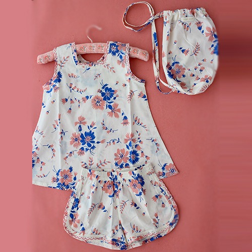 [bonjour] TOP AND SHORT SET WITH POUCH - Bouquet blue rose